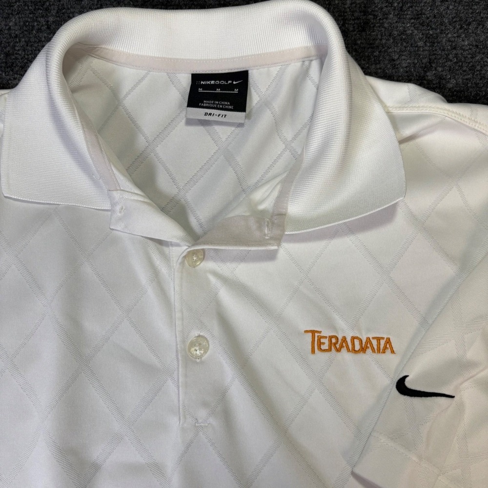 Nike Golf Dri-FIT Men's Medium White Diamond Pattern Polo Shirt Med Golf